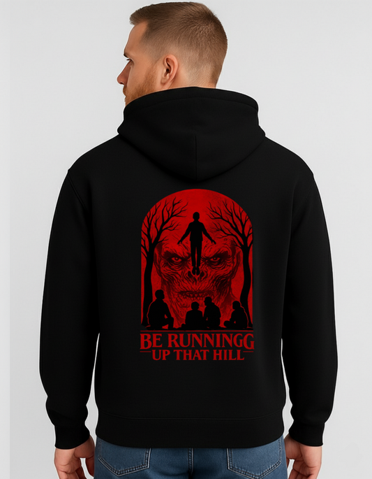 “Stranger Vibes” Hoodie – Running Up That Hill Red Graphic Unisex Black Hoodie