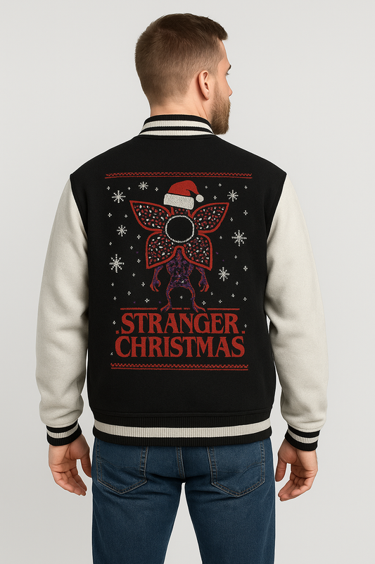 Retro Horror Christmas Unisex Varsity Jacket – Festive Monster Edition