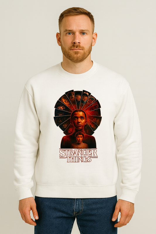 Stranger Things Retro Poster Wheel Sweatshirt – Eleven & Cast Graphic Unisex Pullover